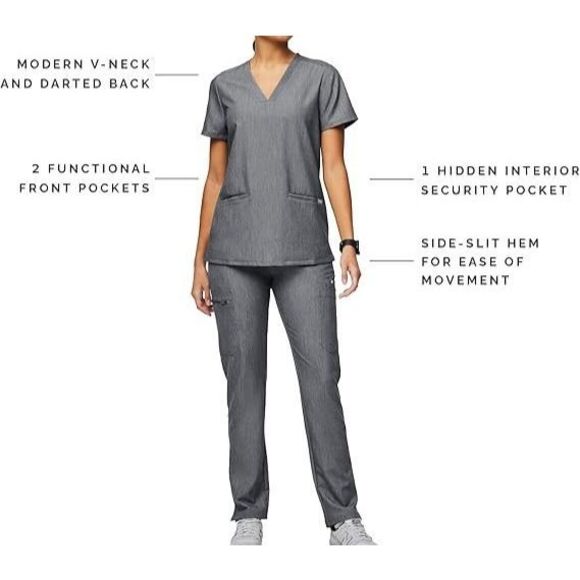 Figs FW1100 Women's Sz M Graphite Gray Casma Three-Pocket Scrub Top - Picture 6 of 7